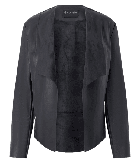 Jaqueta em PU com Lapela Frontal e Recorte a Laser