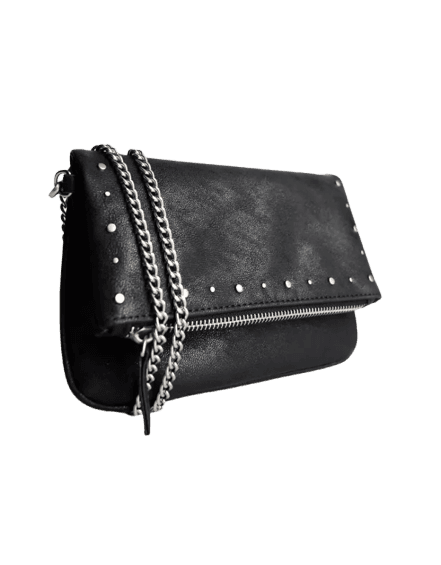Bolsa flap com zíper e tachas