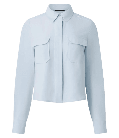 Camisa Manga Longa em Crepe com Bolsos Frontais Azul