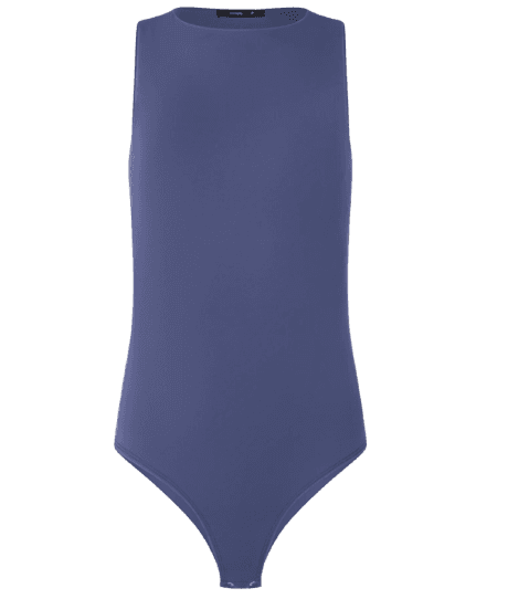 Body Básico em Poliamida com Gola Redonda Azul Jeans 7  Avaliações  Body Básico em Poliamida com Gola Redonda Azul Jeans