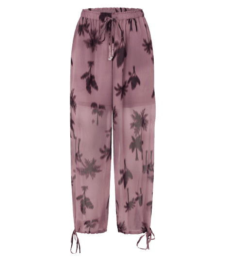 Calça Balloon com Estampa Abstrata Tropical e Amarração na Barra