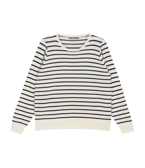 Suéter Regular em Tricô com Listras Curve & Plus Size Bege