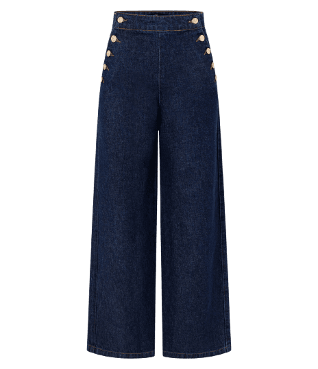 Calça Wide em Jeans com Botões Frontais