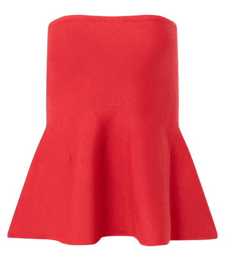 Blusa Tomara que Caia em Tricô com Peplum na Barra