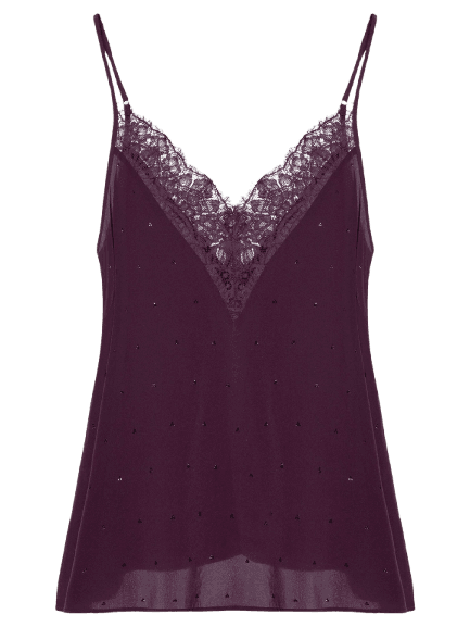 Top Com Renda E Strass Roxo