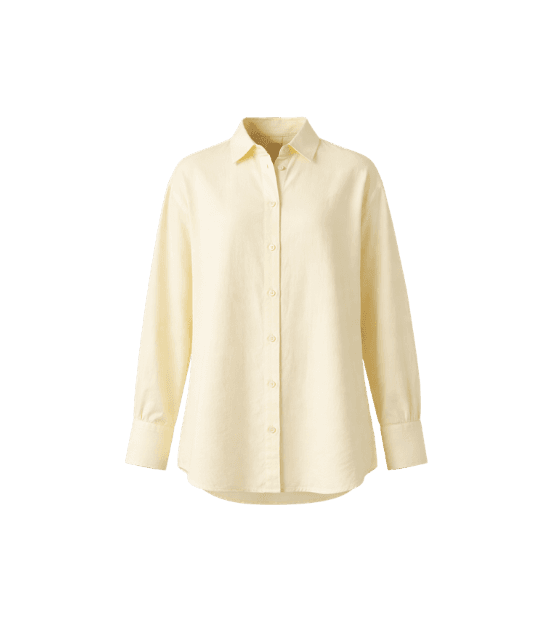 camisa feminina com linho manga longa amarela