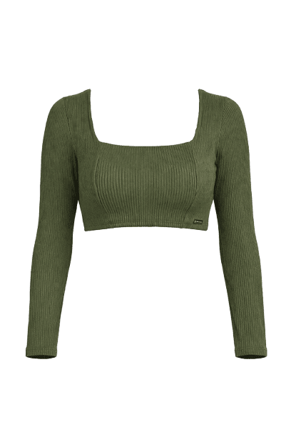 TOP CROPPED MANGA LONGA CANELADO VERDE CROCO