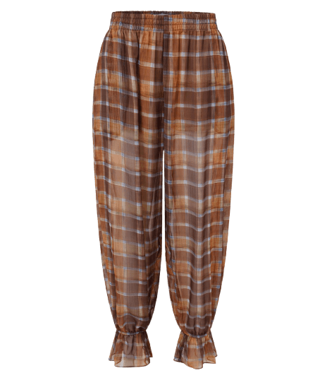 Calça Aladim em Chiffon Xadrez com Franzido no Tornozelo