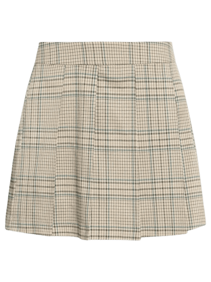 Short Saia Plissado Xadrez Bege Market 33