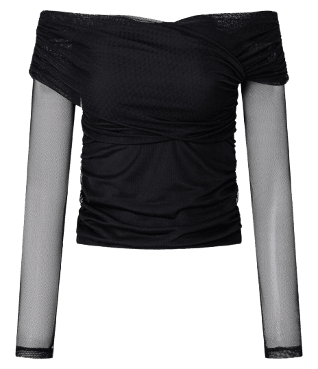 Blusa em Tule com Decote Ombro a Ombro Transpassado