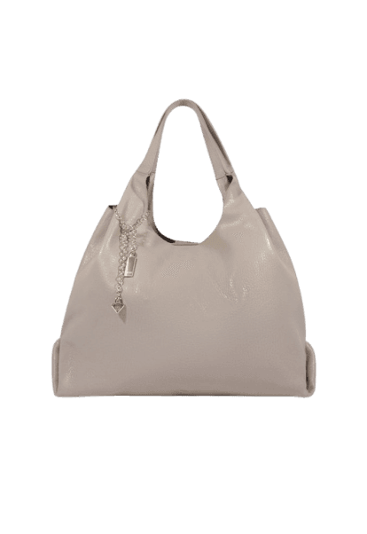 Bolsa Hobo Grande Agnes Couro Cinza