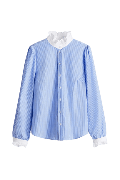 Blusa com gola de babado azul