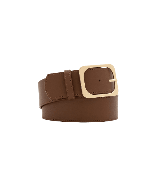 Cinto Médio em PU com Fivela Quadrada Marrom