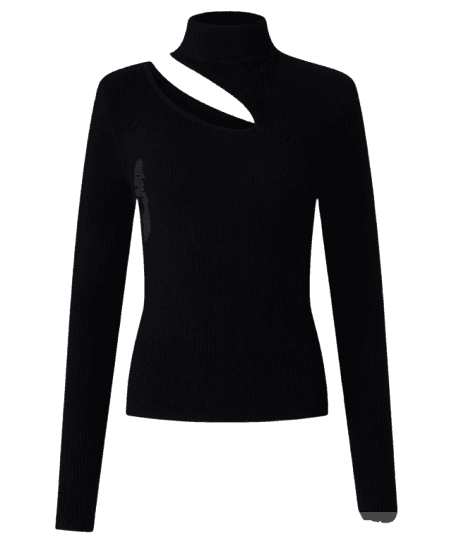 Blusa Canelada em Tricô com Vazado no Ombro Preto