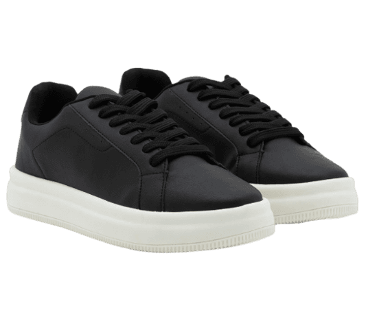 Tênis Casual em PU com Solado Bold Preto e Branco