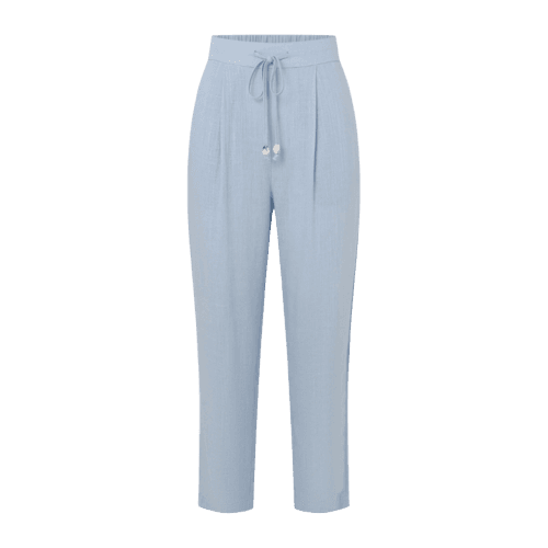 Calça Fluída em Viscolinho com Cós Elástico e Amarração Azul