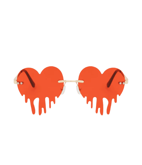 Óculos de Sol Coração em Metal Dourado e Cordinha Vermelho