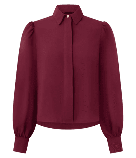 Camisa em Crepe com Botão Diferenciado e Manga Bufante Vinho