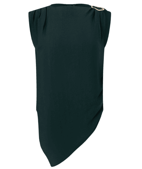 Blusa em Crepe com Aviamento no Ombro e Barra Assimétrica Verde