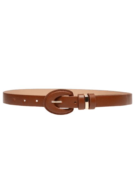 Cinto Feminino Em Couro Com Fivela Oval Encapada Marrom Market 33