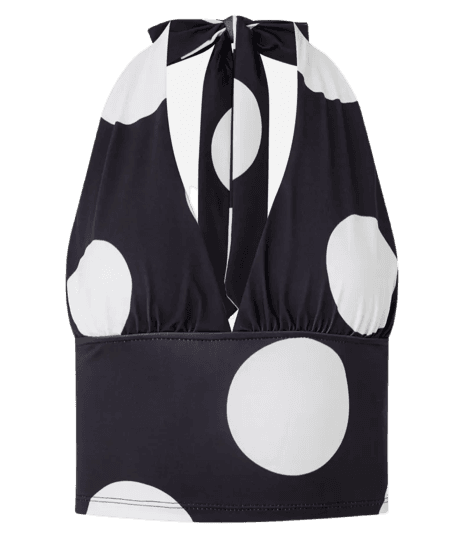 Blusa Frente Única em Malha Gelada com Poá Graúdo Preto