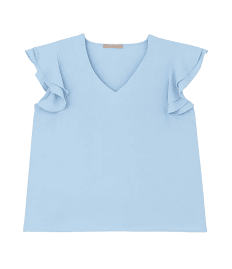 Blusa em Crepe com Babado Duplo no Ombro Curve & Plus Size Azul