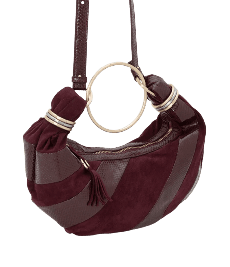 Bolsa Média em Suede com Alça Argola e Recortes Contrastantes