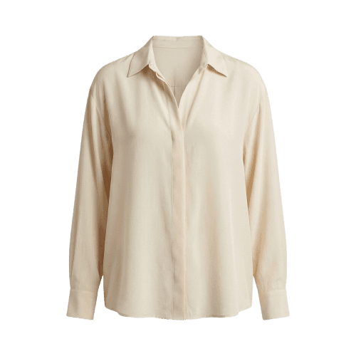 Camisa Seda Ampla Bege Manga Longa