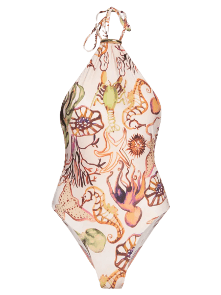 Maiô Decote Halter Fundo Do Mar Cru Off White Animale Resort