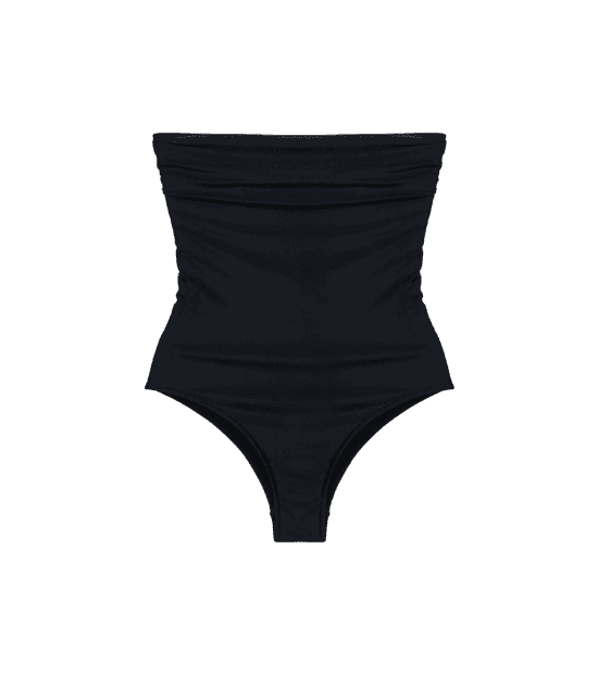 Maiô Sem Alça em Microfibra com Busto Drapeado Preto