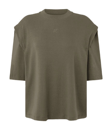 Camiseta Boxy com Ombreiras e Bordado Frontal