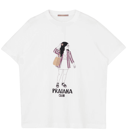 Camiseta Alongada Em Algodão Com Estampa Praiana E Detalhe Bordado Curve & Plus Size Branco