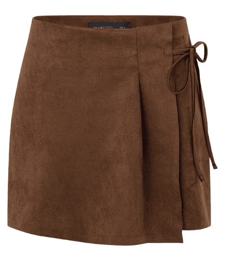 Short Saia Reto em Suede com Drapeado e Laço