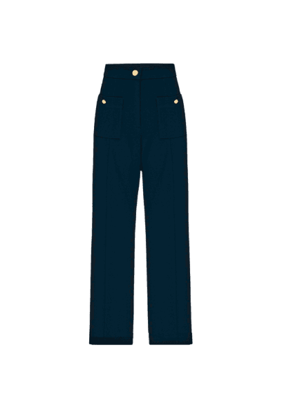 Calça Malha Reta Bolsos Frontais - Marinho
