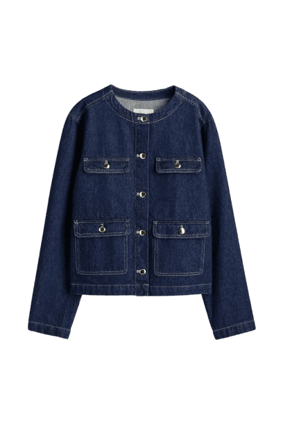 Jaqueta em denim sem gola