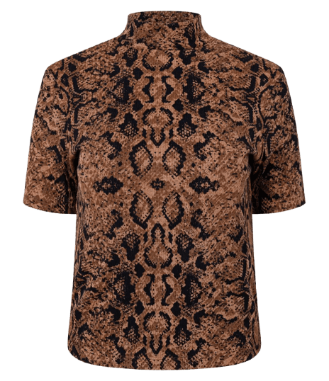 Blusa Canelada em Ribana com Estampa Cobra Marrom/Preto