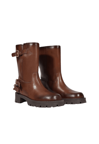 Bota Cano Médio Tratorada Couro Marrom