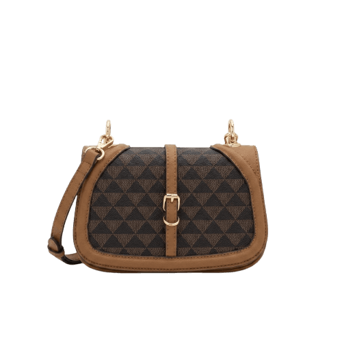 Bolsa Transversal Pequena em PU com Estampa Triângulos