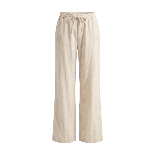 calça estilo pijama feminina de sarja listrada bege