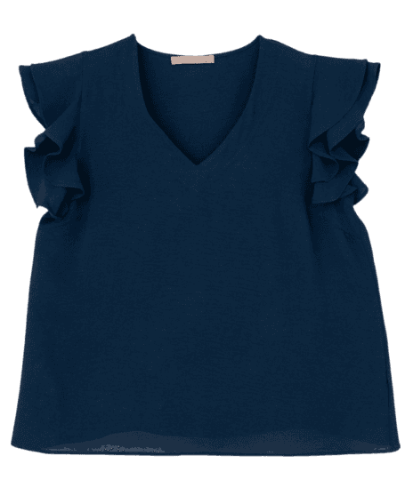 Blusa Em Crepe Com Babado Duplo No Ombro Curve & Plus Size Azul