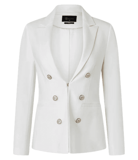 Blazer Alfaiatado em Ponto Roma com Botões Brasão Branco Neve