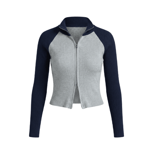 Blusa De Manga Longa Raglan com Zíper Duplo