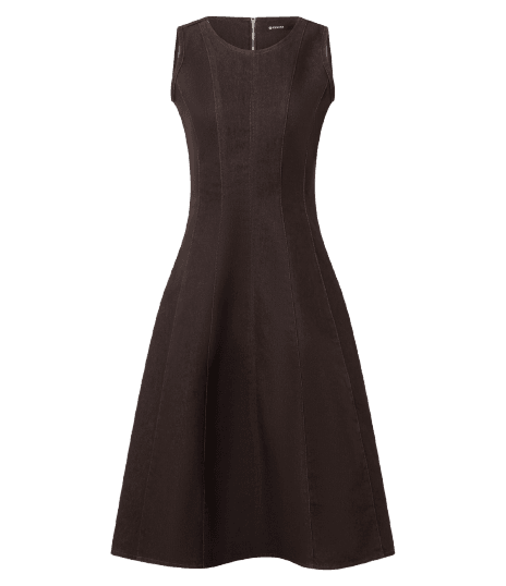 Vestido Midi em Jeans com Recortes e Gola Redonda