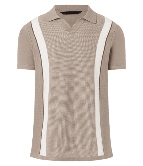 Camisa Polo Slim Tricô Com Listras Gola Em V E Texturizada Marrom