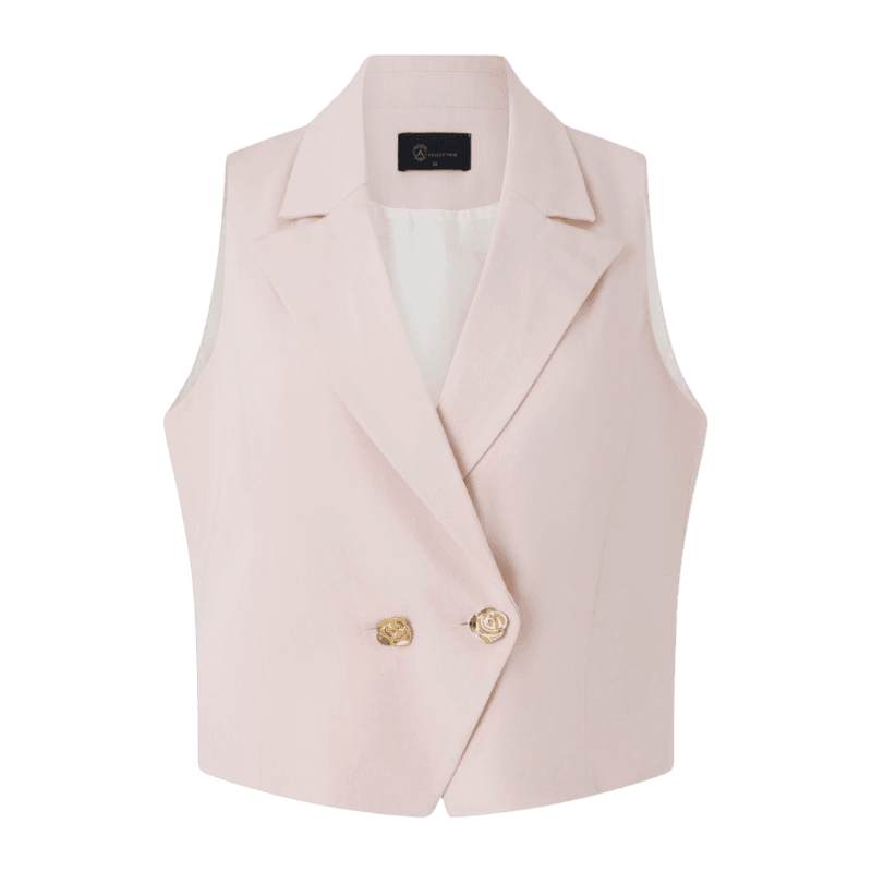 Colete Alfaiatado com Gola Blazer com Riscas de Giz Rosa