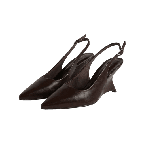 Sapato scarpin slingback salto alto wedge - Marrom Escuro