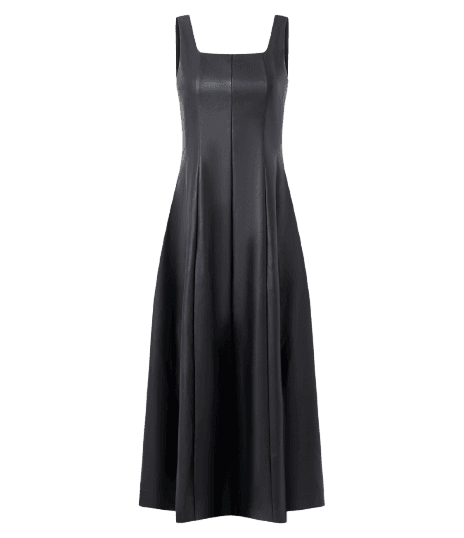 Vestido Midi em PU com Decote Quadrado