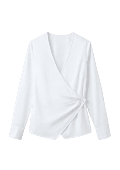 Blusa Feminina Manga Longa Em Tricoline - Branco