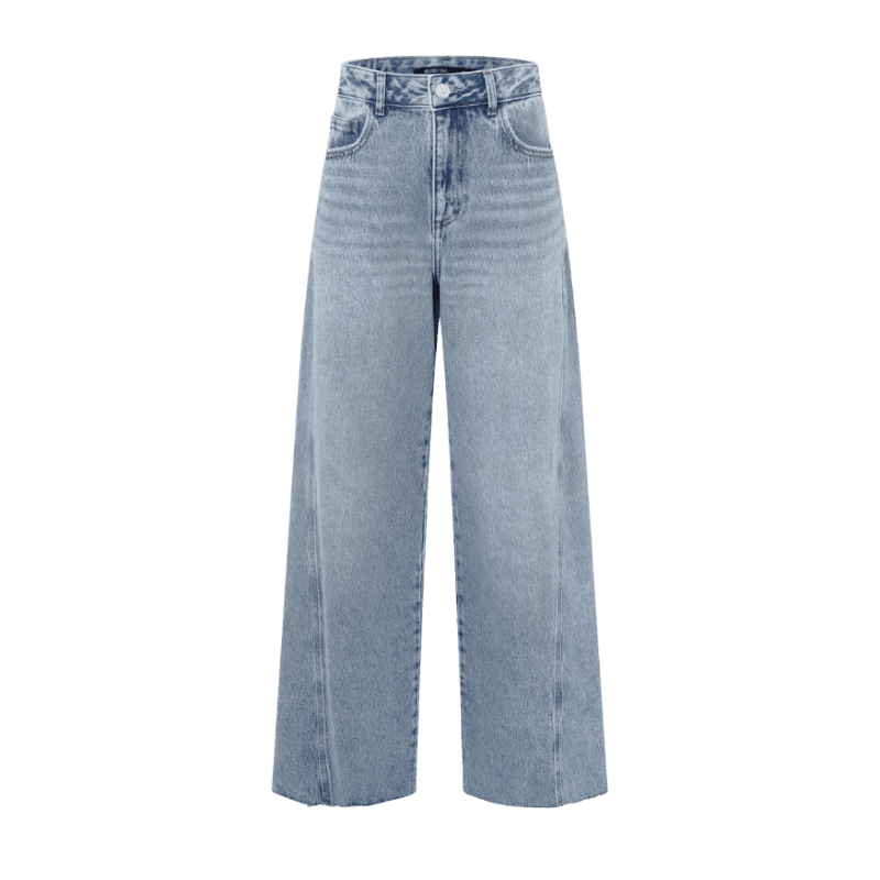Calça Wide em Jeans com Lateral Deslocada Azul Médio