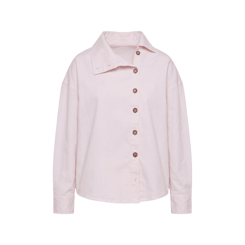 camisa feminina de algodão manga longa funnel neck mindset rosa